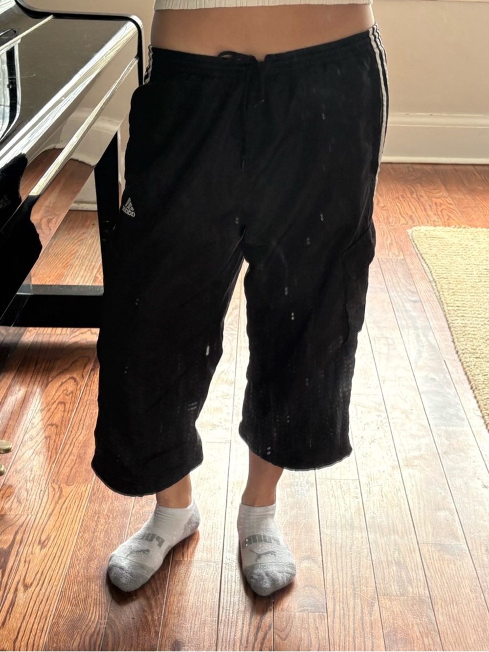 Vintage Adidas Black Three Stripe Capri Pants
